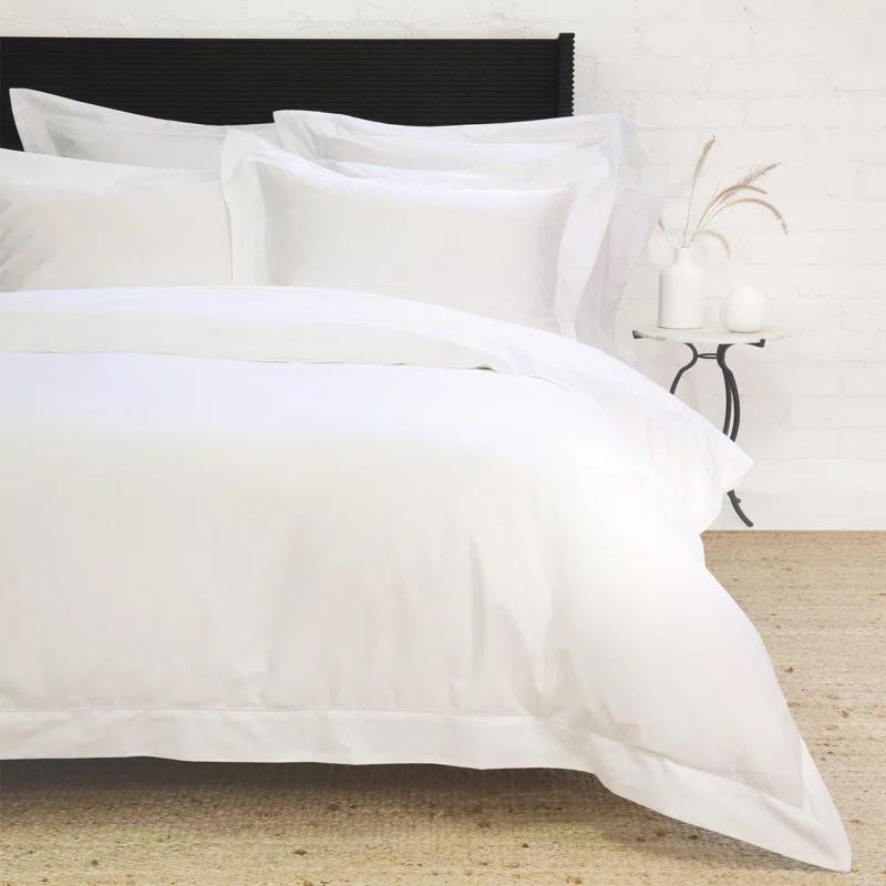 Classico Hemstitch Cotton Sateen Duvet Set by Pom Pom at Home - White / Twin