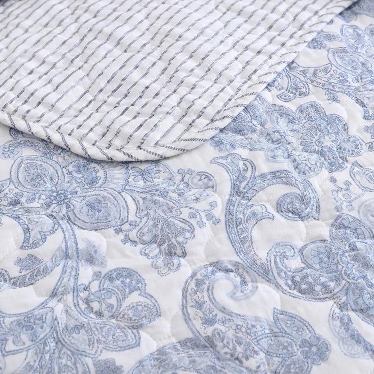 Stone Cottage Bedding Stone Cottage Field Of Paisley Cotton Reversible Blue Quilt Set, King