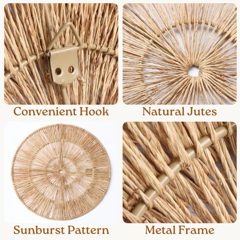 18 Inch Wicker Jute Wall Decor, Set Of 5 Large Woven Jute Wall Plates, Large Decorative Baskets For Wall Arts, 18", 14", 11", 8", 7", Farmhouse Wall Hanging For Bedroom, Living Room