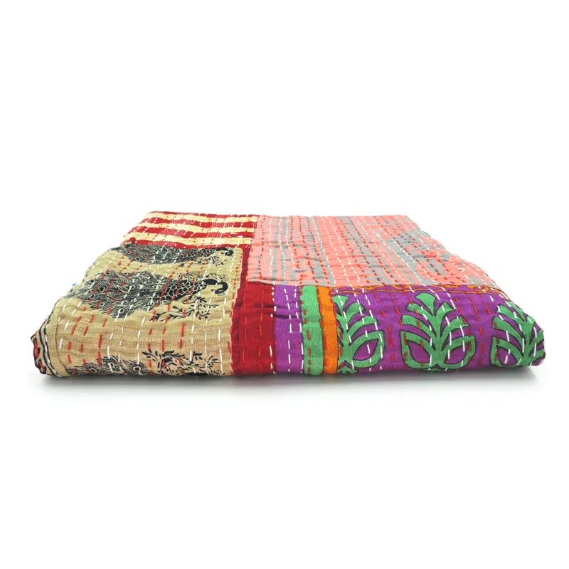 Rajani Home Handmade Kantha Silk Blend Throw Blanket