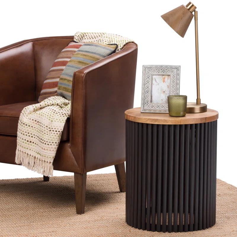Lora Solid Wood Drum End Table