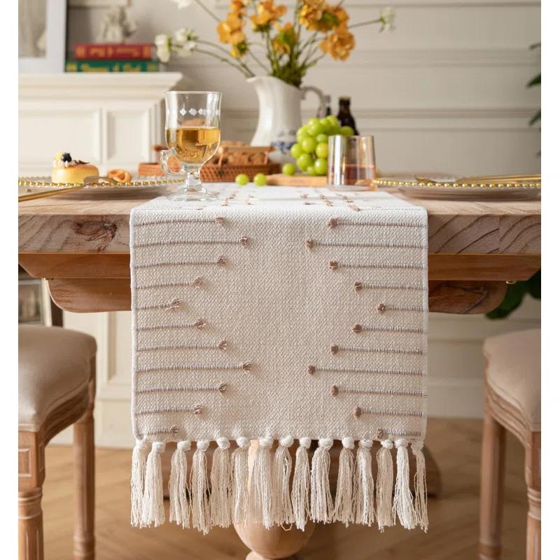 Foundry Select Boho Table Runner 13 X 108 Inch Long Natural Cotton Woven Runner With Tassels For Home Dining Table Décor, For Modern Farmhouse Decor Coffee Table Runner, Taupe And Beige