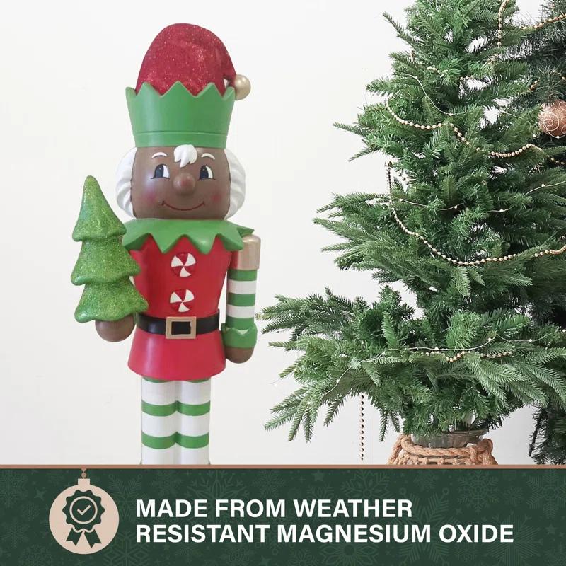 Fraser Hill Farm 48-inch Elf Nutcracker Figurine Holding Tree in Red/Green