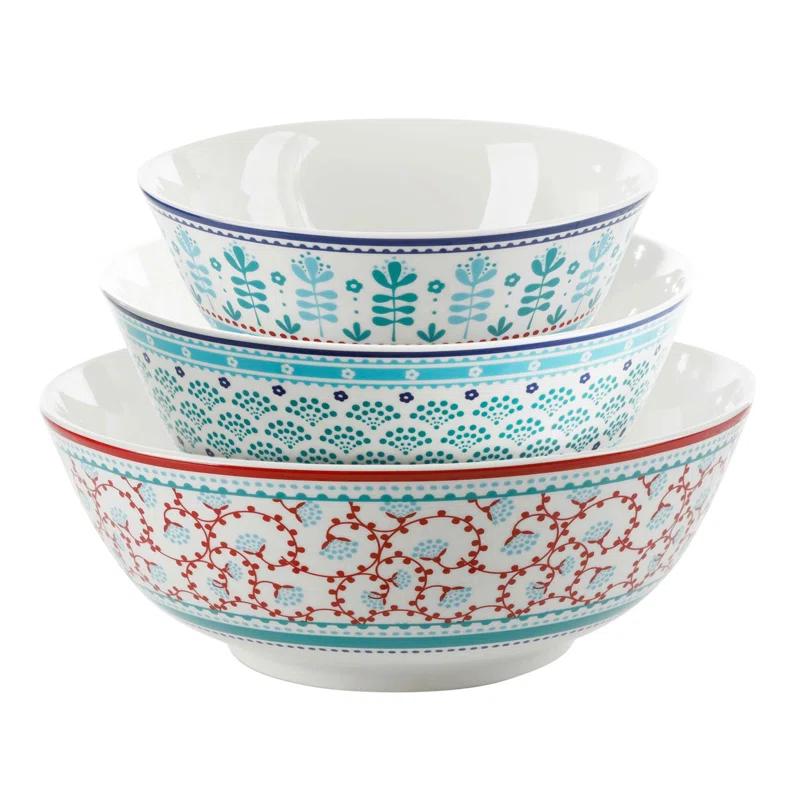 Assorted Color Ceramic Floral Nesting Bowl Set of 3