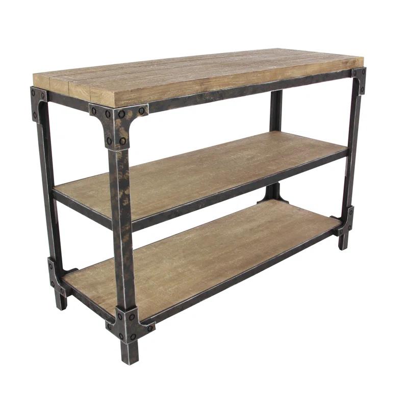 Wood 2 Shelves Brown Console Table
