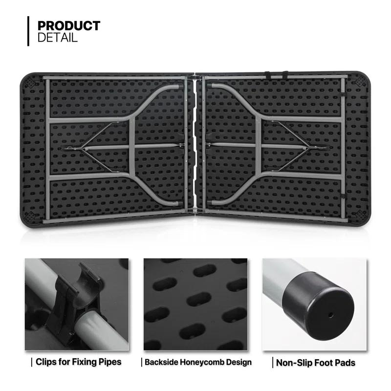 Plastic Folding Card Table, Indoor Outdoor Portable Picnic Table with Carrying Handle for Camping