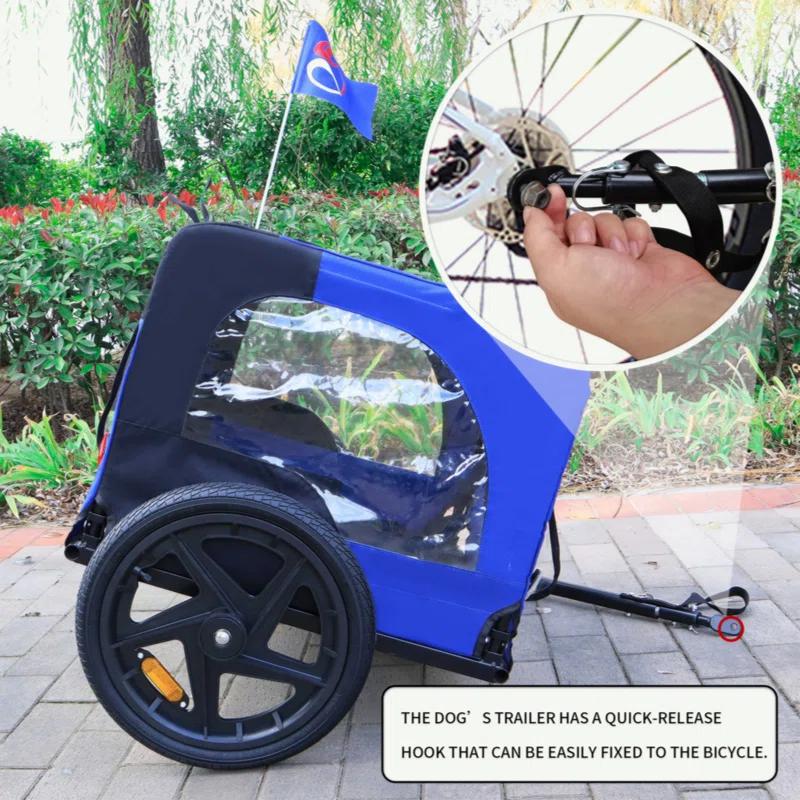 Myhomekeepers Blue High Quality 16 Inch Air Wheel Pet Bike Trailer For Dogs Foldable Bicycle Pet Trailer