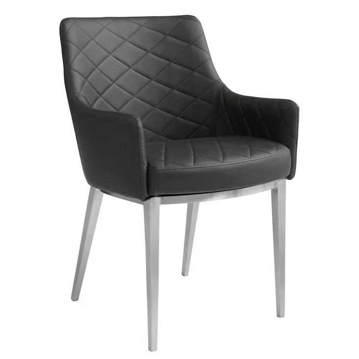 Black Faux Leather Armchair with Metal Legs