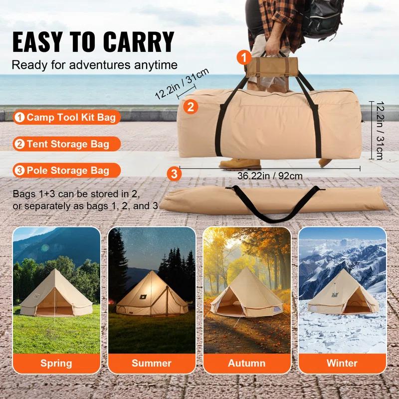 VEVOR VEVOR Canvas Bell Tent 4-Season Camping Yurt Tent with Stove Jack