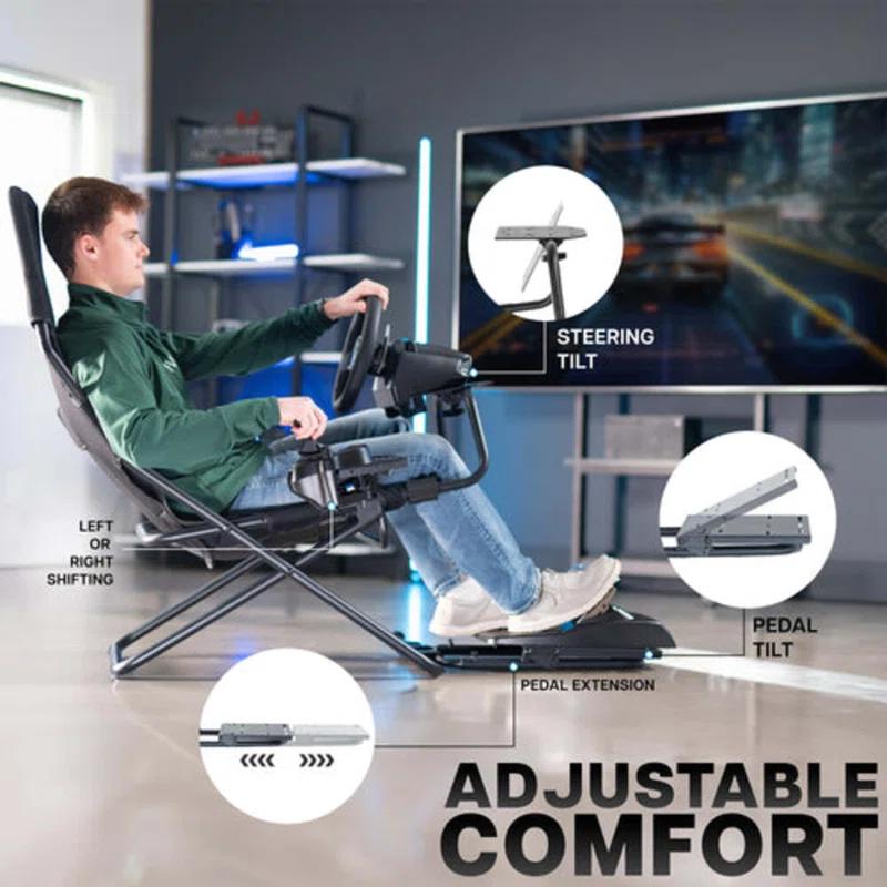 Vivo Black Folding Racing Simulator Cockpit With Wheel Stand