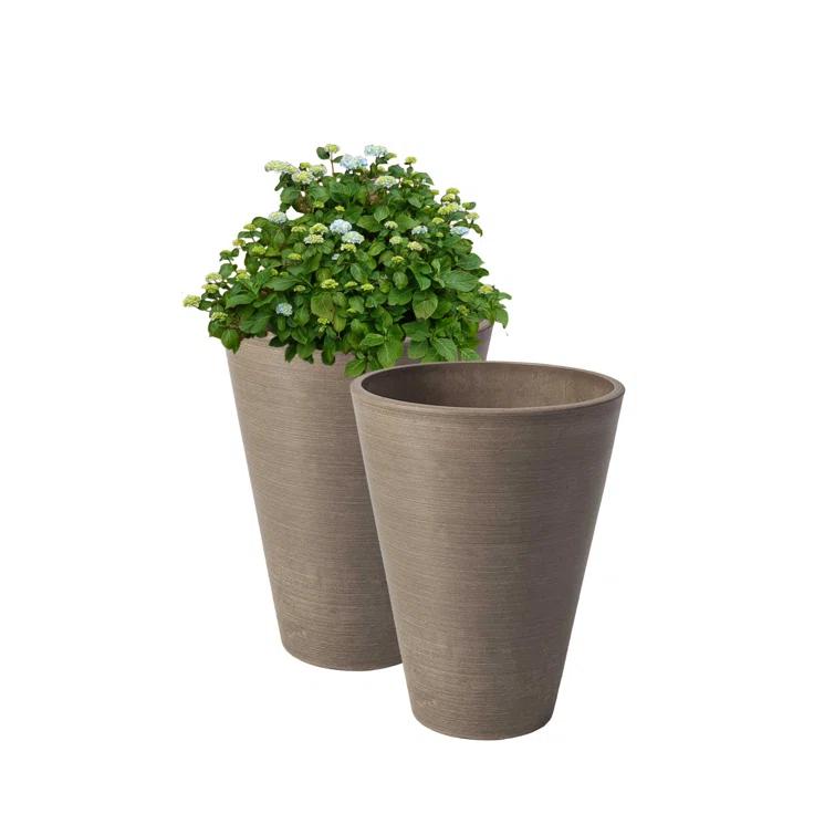 Algreen Valencia Planter, 2 Round Taper Planters, 10-In. Diameter by 13-In., Spun Taupe, 2 Pack