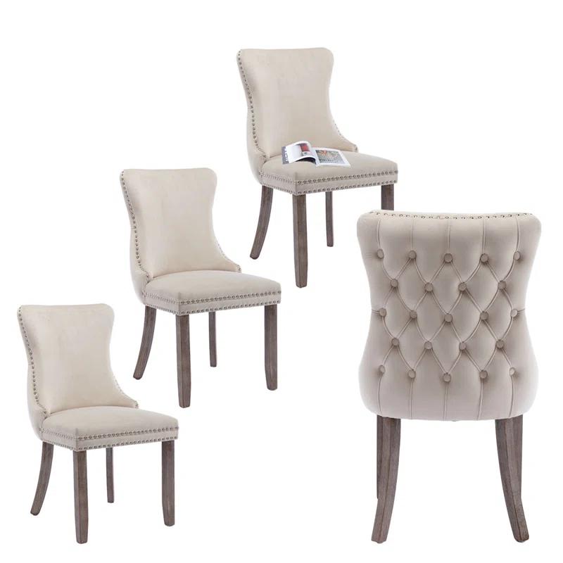 Velvet Upholstered Wing Back Dining Chair (Set of 6)