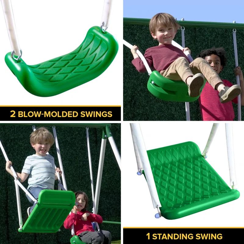 Sportspower Sportspower Park Ridge Metal Swing Set With 2 Swings, Standing Swing, 2 Person Roman Glider Swing, Teeter Totter And 5' Slide, Bonus Anchor Kit Included