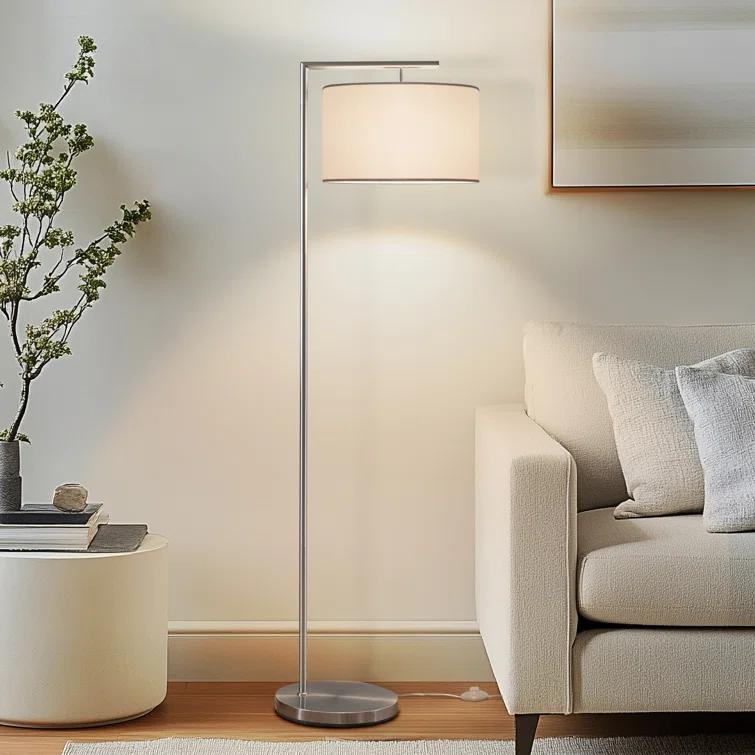 Montage Modern 60 in. Mid-Century Modern LED Floor Lamp with Fabric Drum Shade
