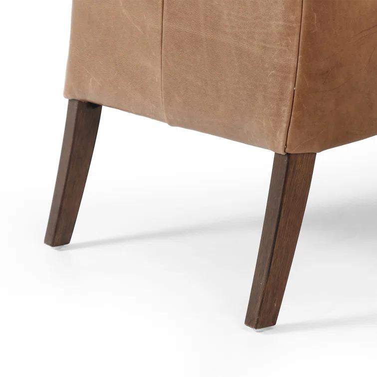 Palermo Nude Genuine Leather Contemporary Armchair in Natural Whitewash