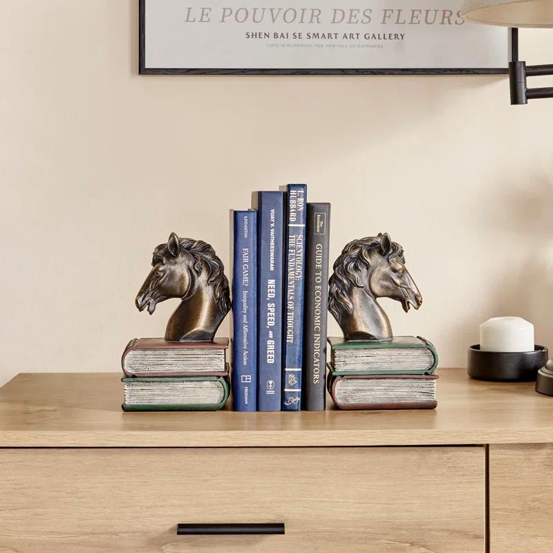 Gracie Oaks Nolley Horses on Books Non Skid Bookends (Set of 2)