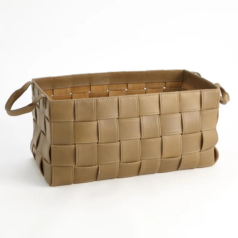 Global Views Soft Woven Leather Basket-Putty