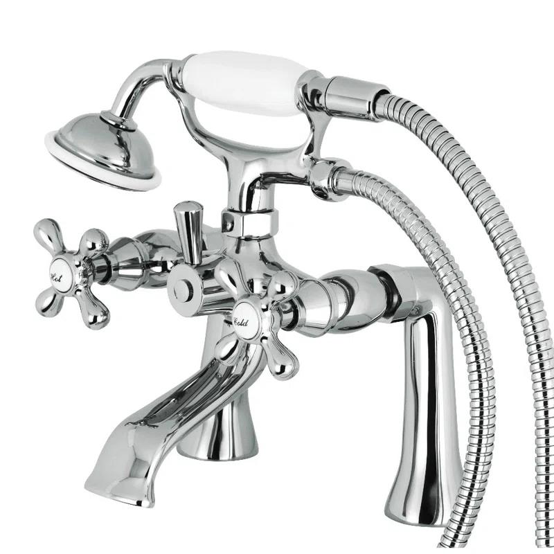 Kingston Brass KS268C Kingston Brass Kingston Three-Handle 2-Hole Deck Mount Clawfoot Tub Faucet with Hand Shower