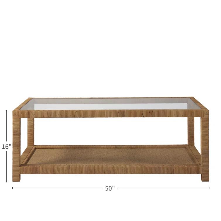 Coastal Charm 50'' Brown Wood and Glass Rectangular Coffee Table with Storage