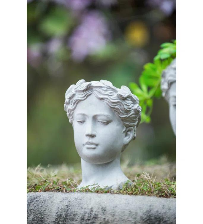 White Cement Bust Table Vase Set