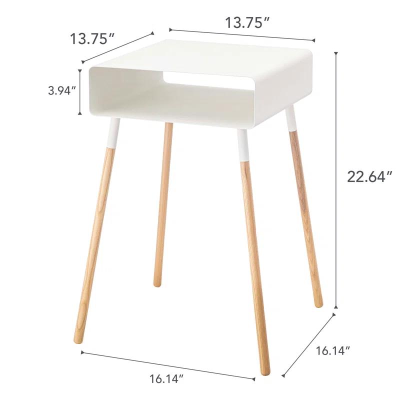 Yamazaki Home Tall Side Table With Storage Shelf, Rectangular Accent Bedside End Table, Steel + Wood