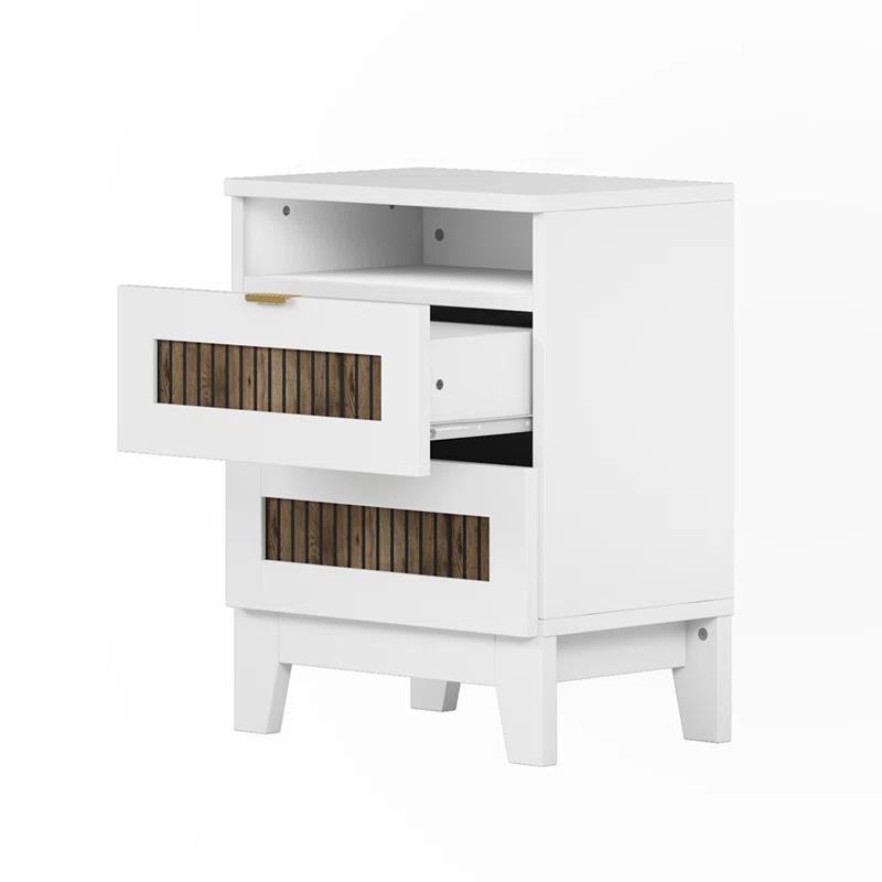 Lark Manor™ 2-Drawer Farmhouse Wooden Nightstand With Wooden Strip Stickers Decoration And Metal Handle, Wood Side Table With Storage Cabinet For Bedroom
