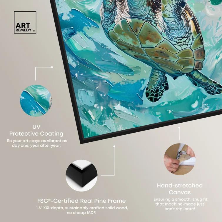 Art Remedy Art Remedy Serene Turtle Framed Colorful Coastal 1 Piece Canvas Wall Art 57715