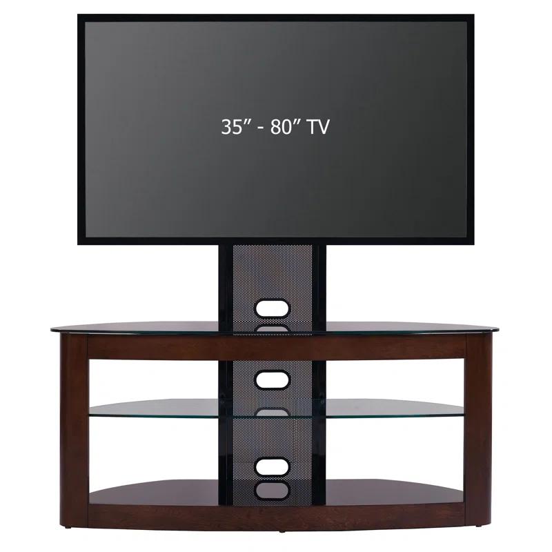 Orren Ellis Tol Curved Wood TV Stand Mount, 3 Open Shelves for Up to 85" TVs