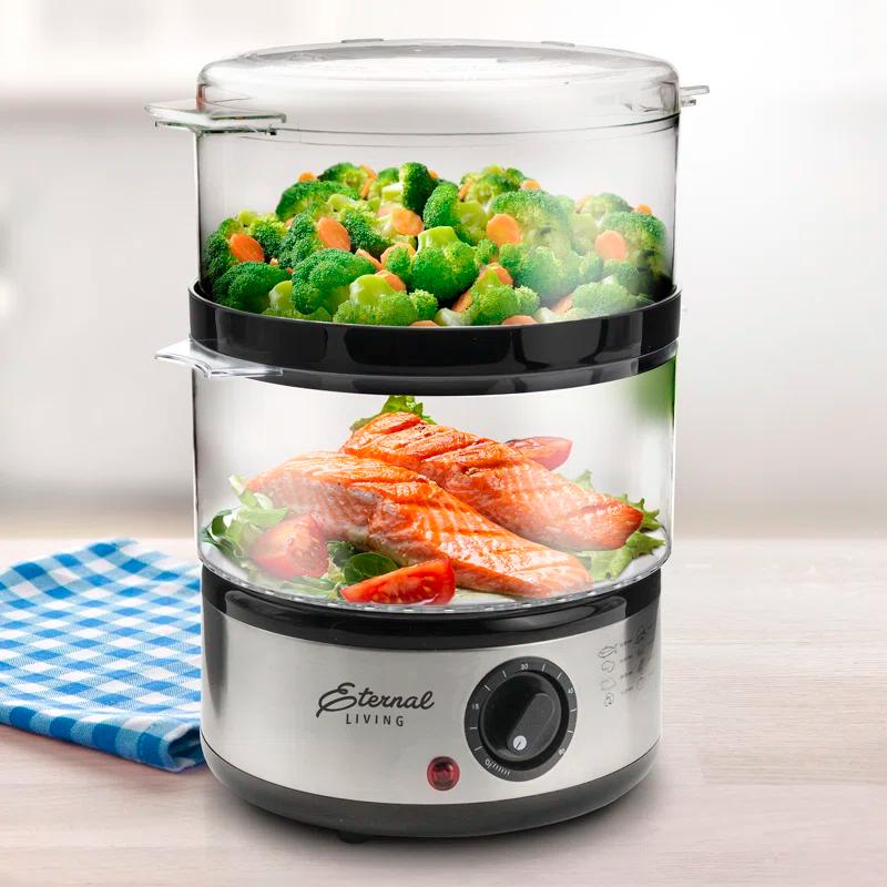 Electric Food Steamer Stackable Two-tier Bowls, 5 Quart, Stainless Steel