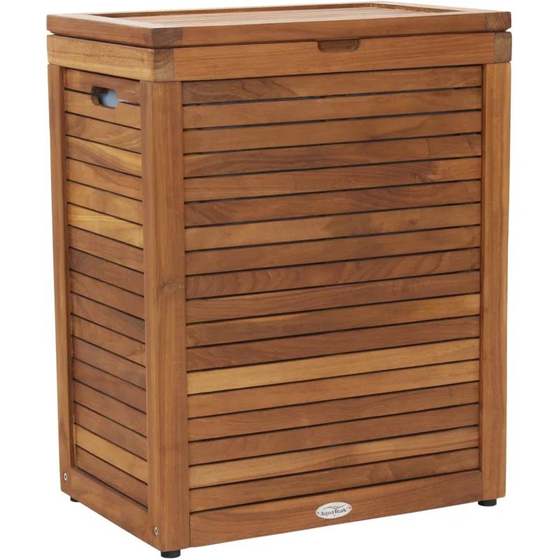 Aqua Teak Moti Wood Laundry Hamper with Handles