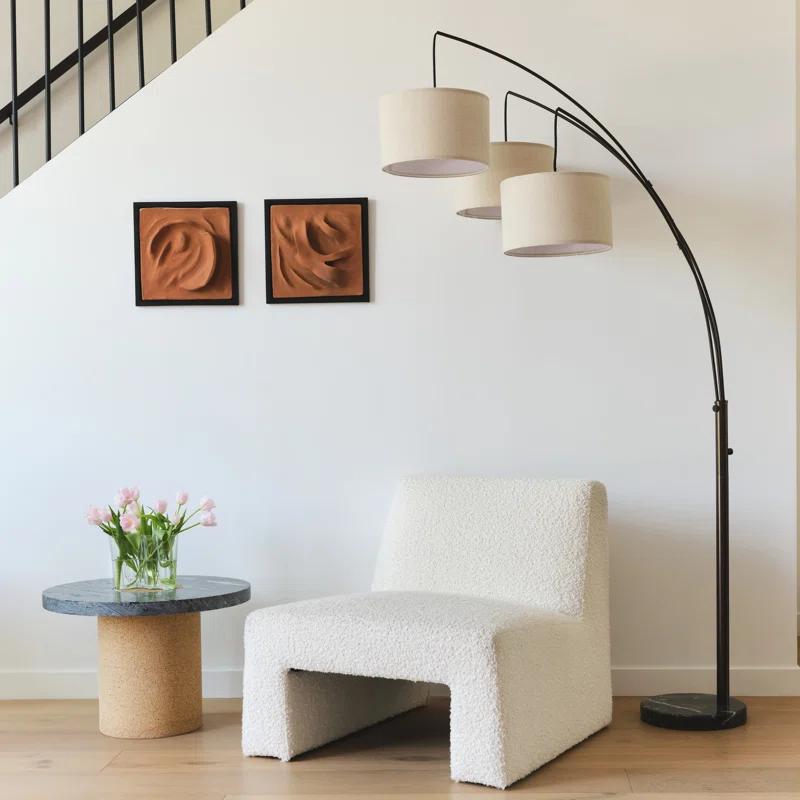 Brightech Trilage 84 in. Mid-Century Modern 3-Light Adjustable LED Arched Standing Floor Lamp with 3 Fabric Drum Shades