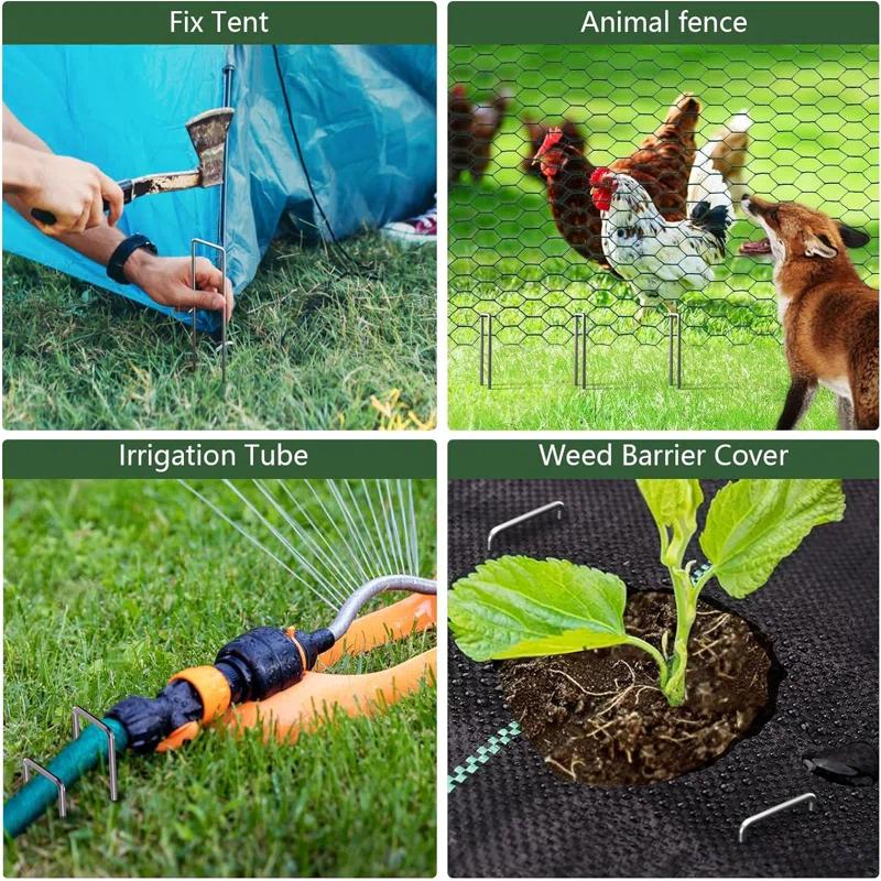 Amagabeli 200 Pack 6 Inch Galvanized Staple 11 Gauge Garden Stakes Sod Pins Anti-Rust for Weed Barrier Cover