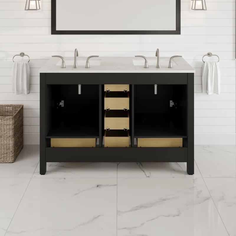 Eviva Eviva Aberdeen 48"W X 22"D White Double Sink Bathroom Vanity With White Carrara Quartz Countertop And Undermount Porcelain Sinks