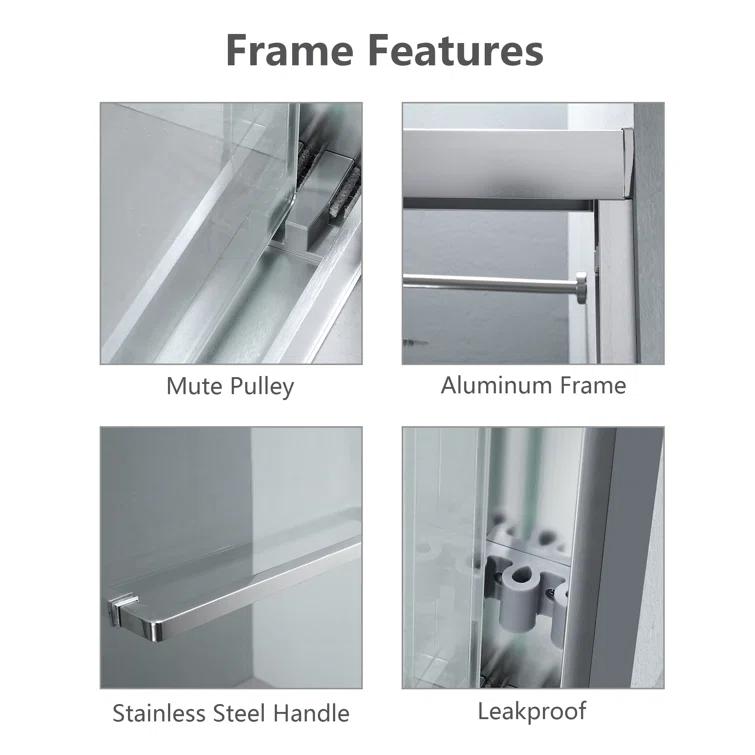 COUOKO 48" W X 76"H Semi-Frameless Shower Door Bypass Sliding Shower Enclosure, Brushed Nickel RD-CUK6A22-48SS