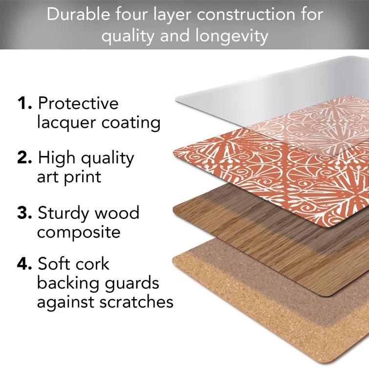 CounterArt Mohave Southwest Decorative Hardboard Placemats with Protective Cork Backing 4 Pack (Set of 4)
