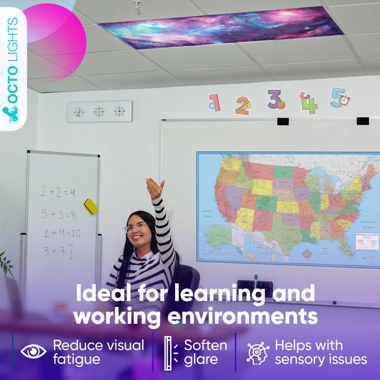 Octo Lights Fluorescent Light Covers For Ceiling Lights - Magnetic Classroom Light Filters - Astronomy