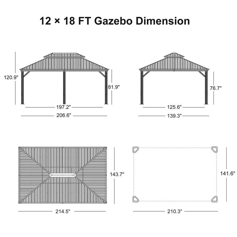 Purple Leaf 18 Ft. W X 12 Ft. D Aluminum Patio Gazebo