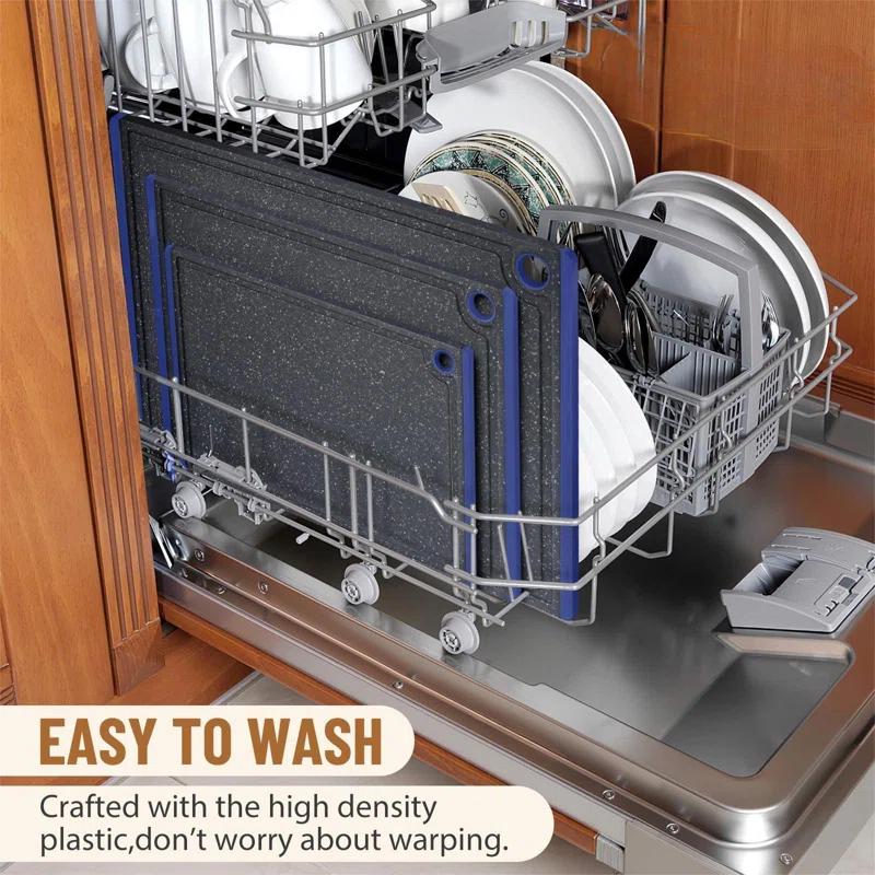 Plastic Cutting Coards For Kitchen, 3-Piece Large Cutting Board Set Dishwasher Safe Chopping Boards With Non-Slip Feet And Juice Grooves