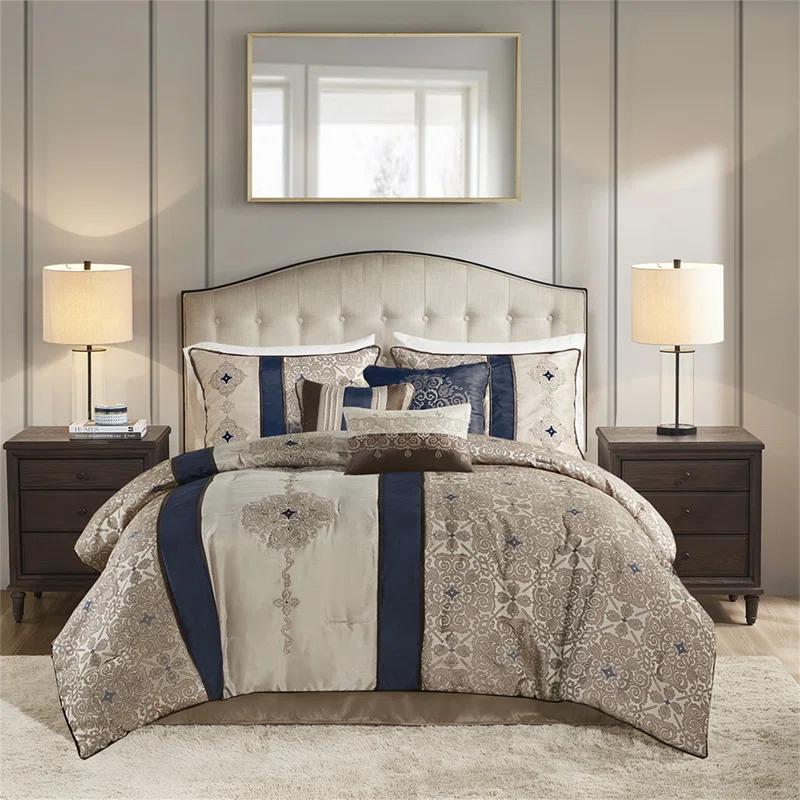 Madison Park Donovan 7 Piece Jacquard Comforter Set with Throw Pillows
