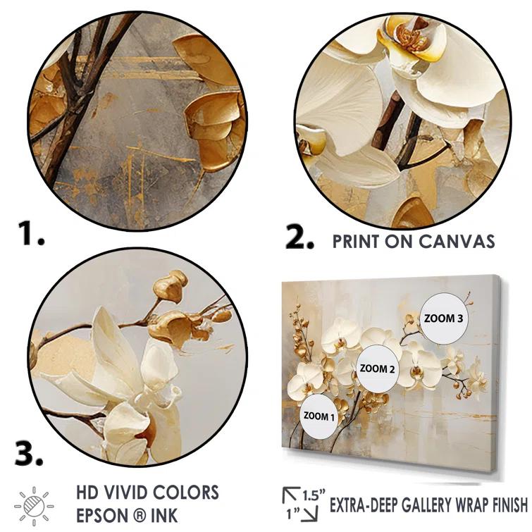 Design Art " Minimalism Beige And Gold Orchids "