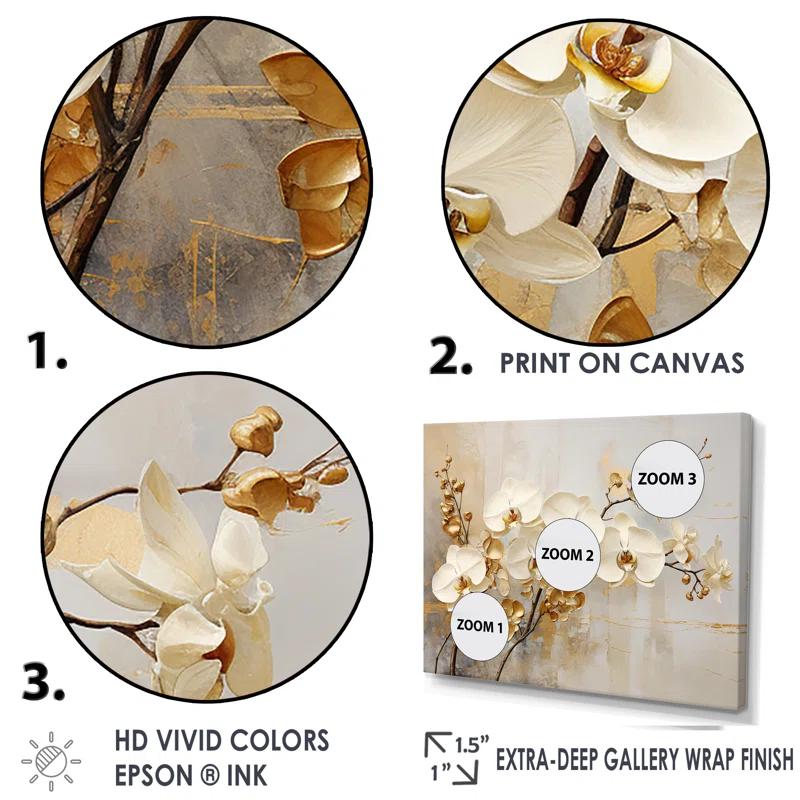 Design Art " Minimalism Beige And Gold Orchids "