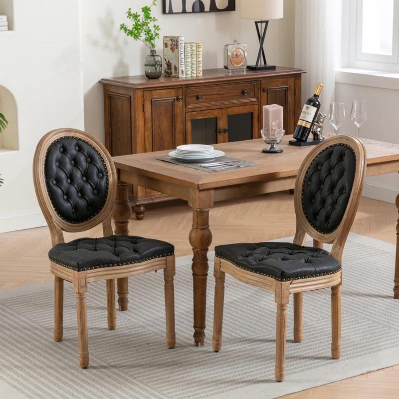 Ophelia & Co. French Style Solid Wood Frame Dining Chair with Nailhead Trim Set of 2