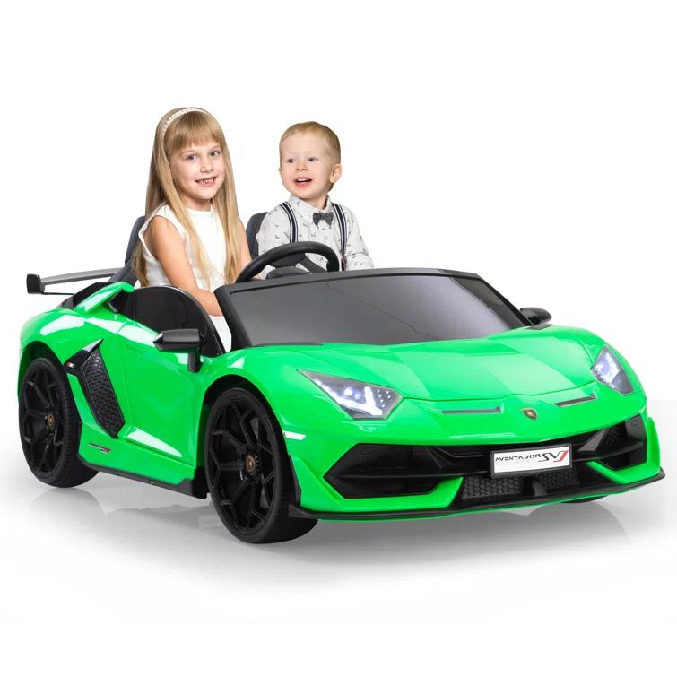 Tobbi 24V Lamborghini 2-seater Battery Powered Ride on with High/Low speed switch, Slow start function, Battery level display, MP3, USB, Light Drift Car for Kids 3-8