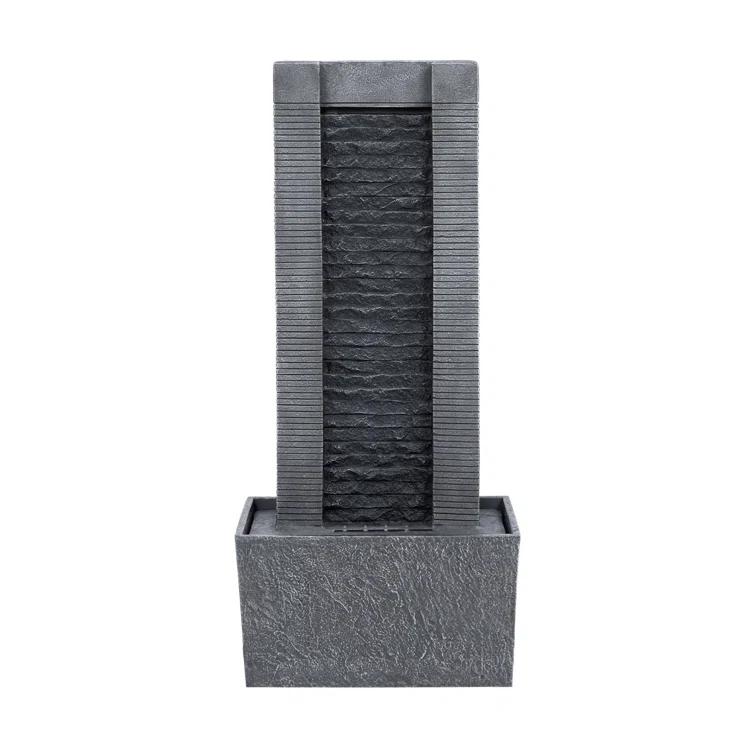 Wrought Studio™ Outdoor Water Fountain for Garden, Patio or Backyard-Freestanding Stone Design with Waterfall Feature & LED Lights