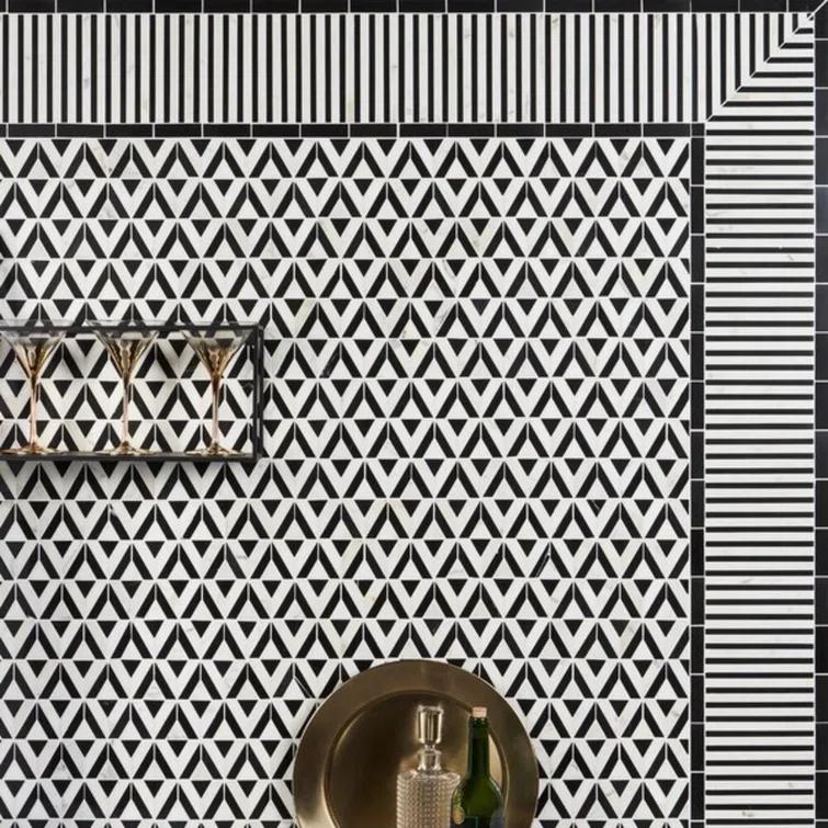 Bond Tile Florey Linear 7.87 in. x 8.31 in. Polished Marble Floor and Wall Mosaic Tile