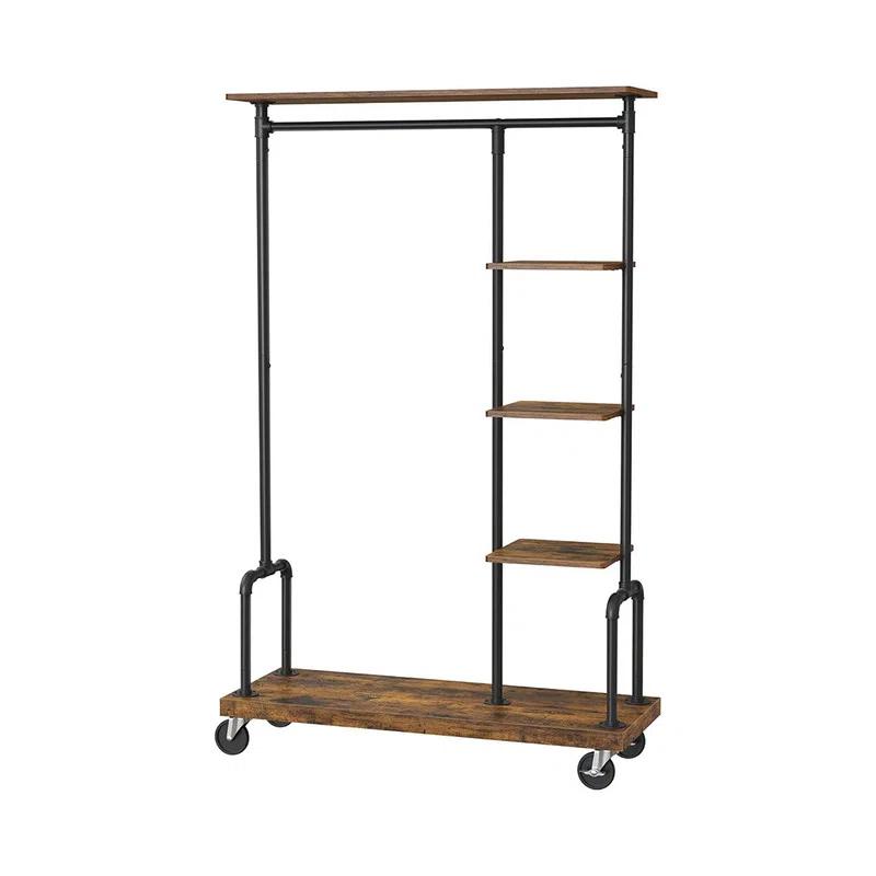 Clothes Rack,Rolling Clothes Organizer with 5-Tier, Industrial Pipe Style, Rustic Brown