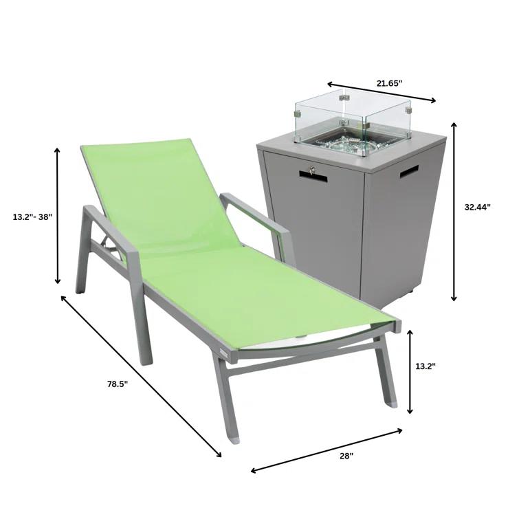 LeisureMod Outdoor Powder Coated Aluminum Chaise Lounge Set with Table (Set of 2)