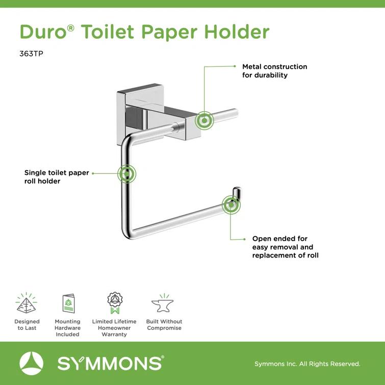 Symmons Duro Single Roll Toilet Paper Holder with Wall Mounting Hardware 363TP