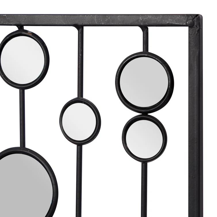 Mercer41 Metal Geometric Black Wall Decor with Round Mirror Accents Set