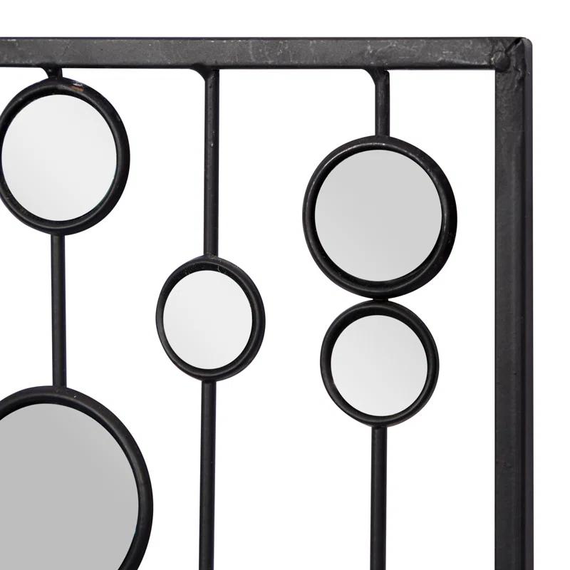 Mercer41 Metal Geometric Black Wall Decor with Round Mirror Accents Set